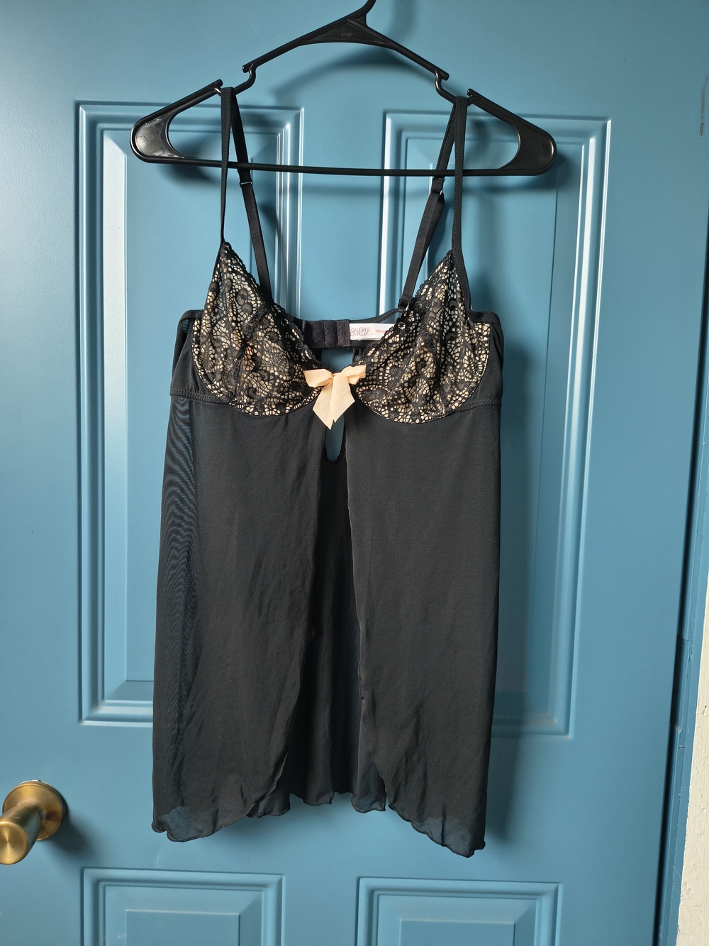 Gilligan & O'Malley Black Lace Trim Chemise with Pink Accents